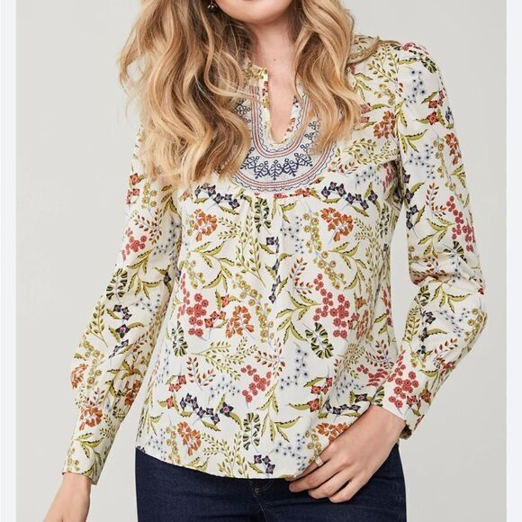 Spartina 449 Sahira Blouse Marsh Boardwalk Floral Sprigs S - Picture 1 of 6
